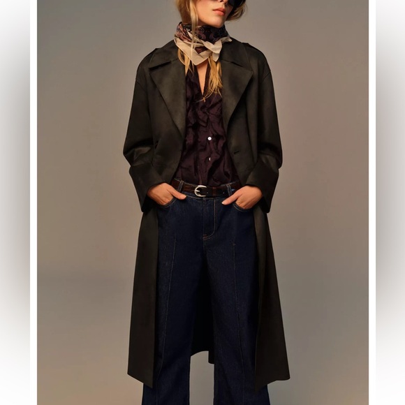 Zara Faux Suede Belted Coat - Picture 3 of 7